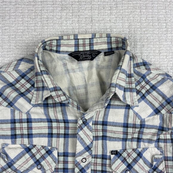 Salt Valley Western Shirt Men’s L White / Blue Plaid Button Up Long Sleeve Snap* - Picture 2 of 16